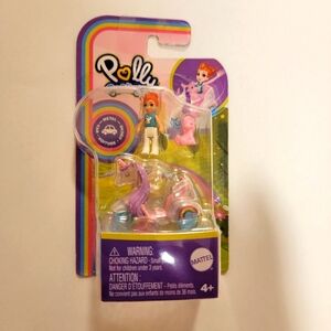 Polly Pocket Mini Doll w/ Unicorn Bike, Metal Vehicle & Mini Pet - NEW